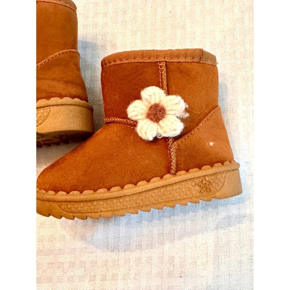 Toddler Girls Chestnut Faux Shearling Boots Flower EUR 22 Size 23 Brown